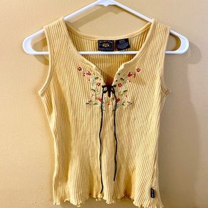 route 66 yellow floral embroidered tank top Sz M